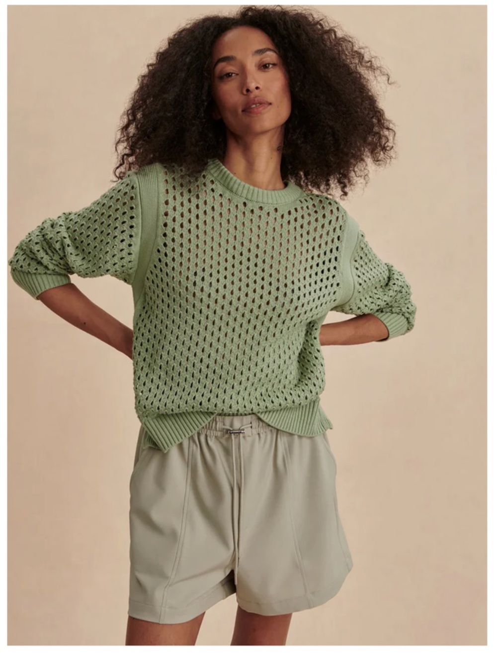 Varley Snow Sage Hains Knit Crew Sweater Small Green Ribbed Luxury Knit Pullove